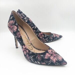 Sam Edelman Shoes Womens 8.5 Hazel Pumps Navy Pink Floral Brocade Stiletto Heels